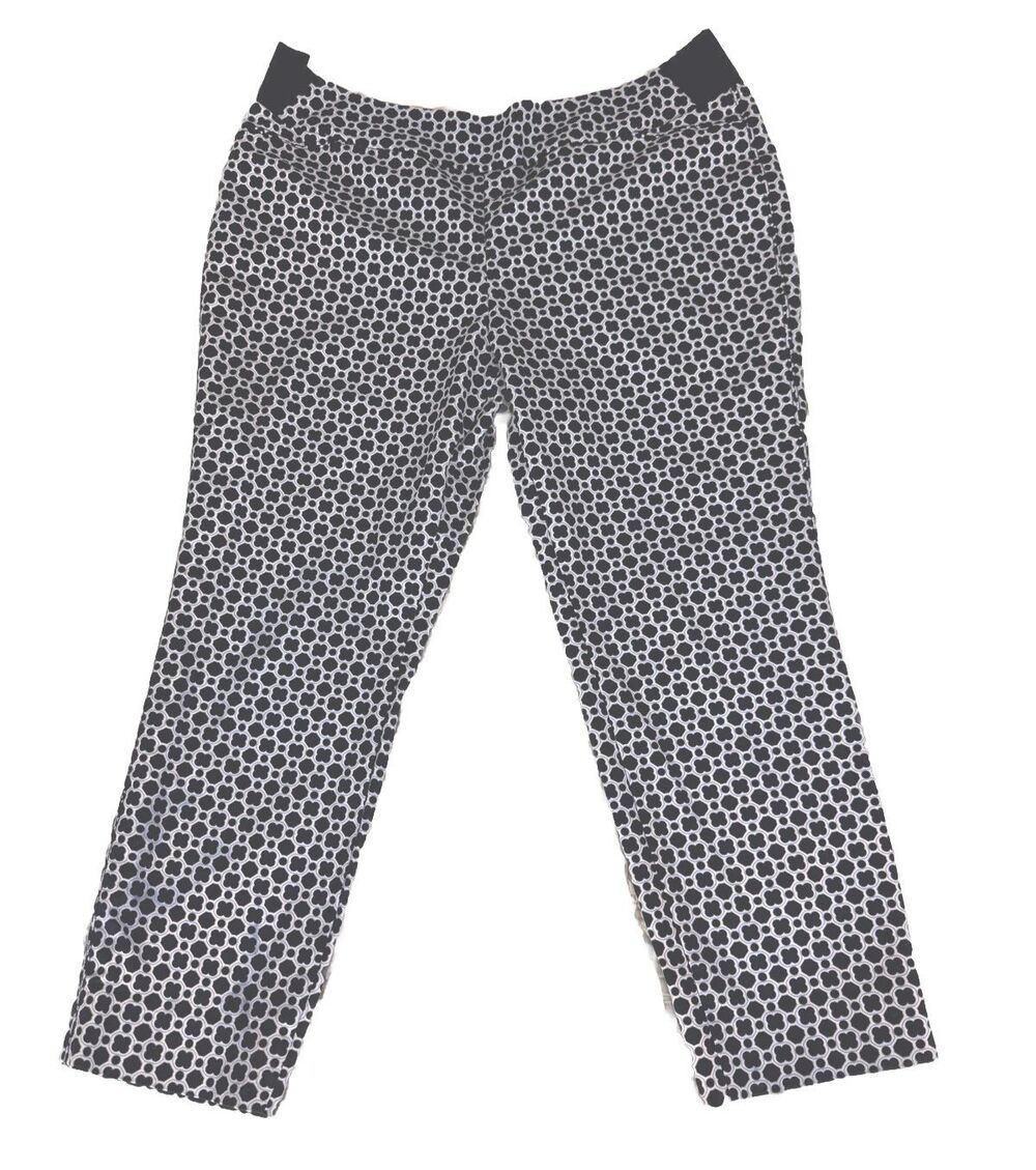 Investments Ankle Pants Women Plus Size 18 Blue White Geometric Floral Stretch